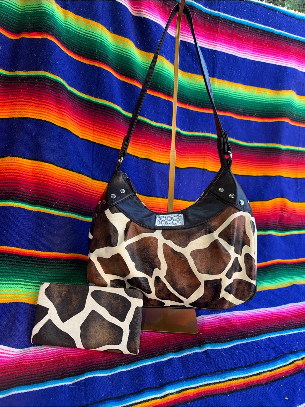 Giraffe-Print Shoulder Bag with Matching Wallet - Brown